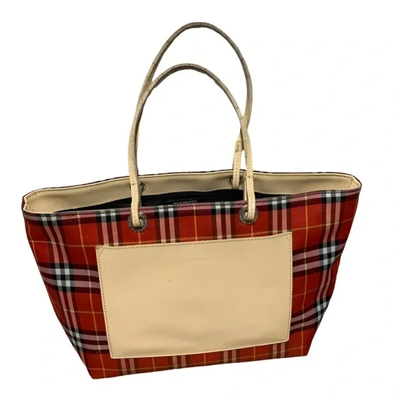 Burberry Women’s Vintage Nova Check Tote Patch Pocket Bag with Cream Accents - Picture 1 of 10